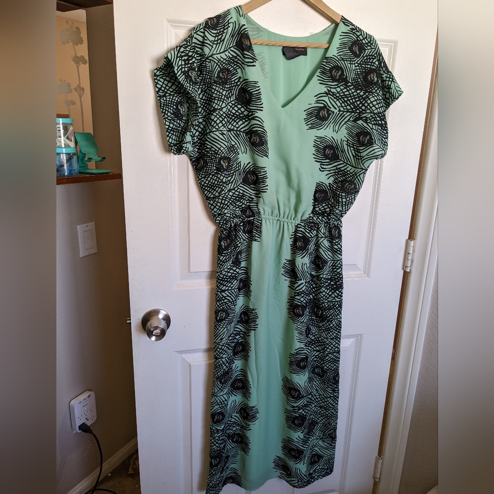 Green peacock feather dress
